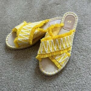 H&M Yellow Fringe Espadrille Slides Sandals